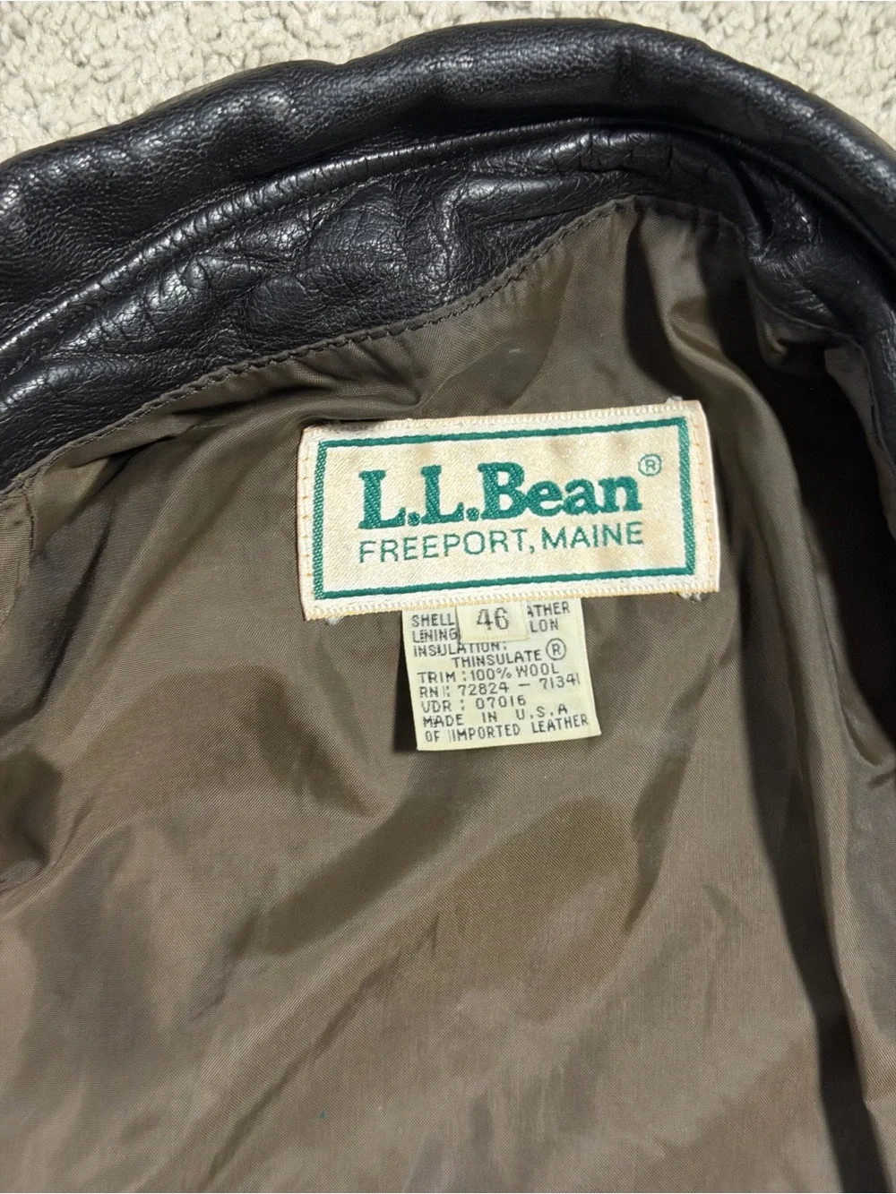 Vintage L.L. Bean Men's Brown Leather Bomber Jacket